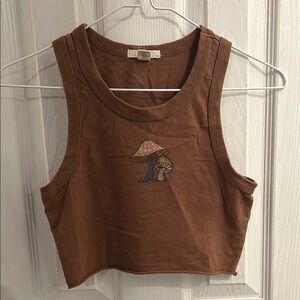 Brown Mushroom Graphic Crop Top